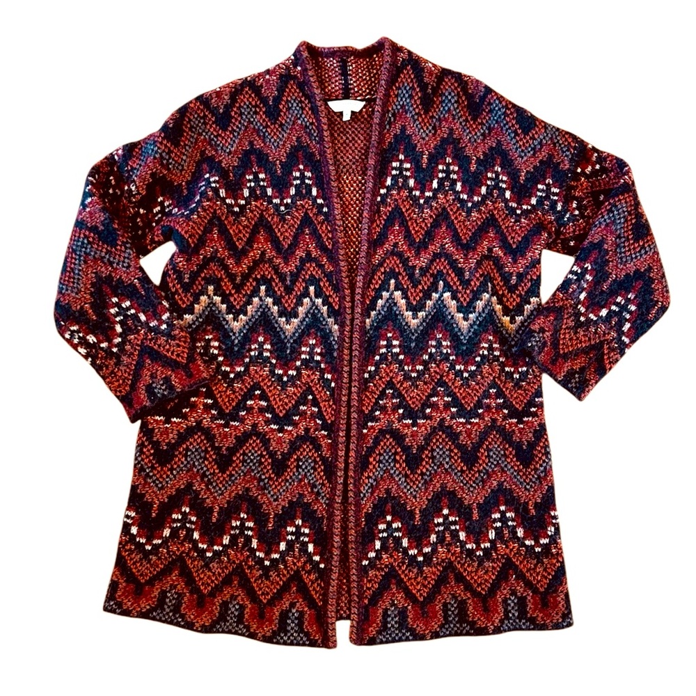 Lucky Brand Women’s Sweater Cardigan Long Sleeve Rust Black Chevron Medium
